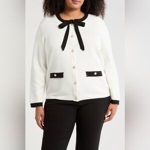 Adrianna Papell White Cardigan with Black Trim